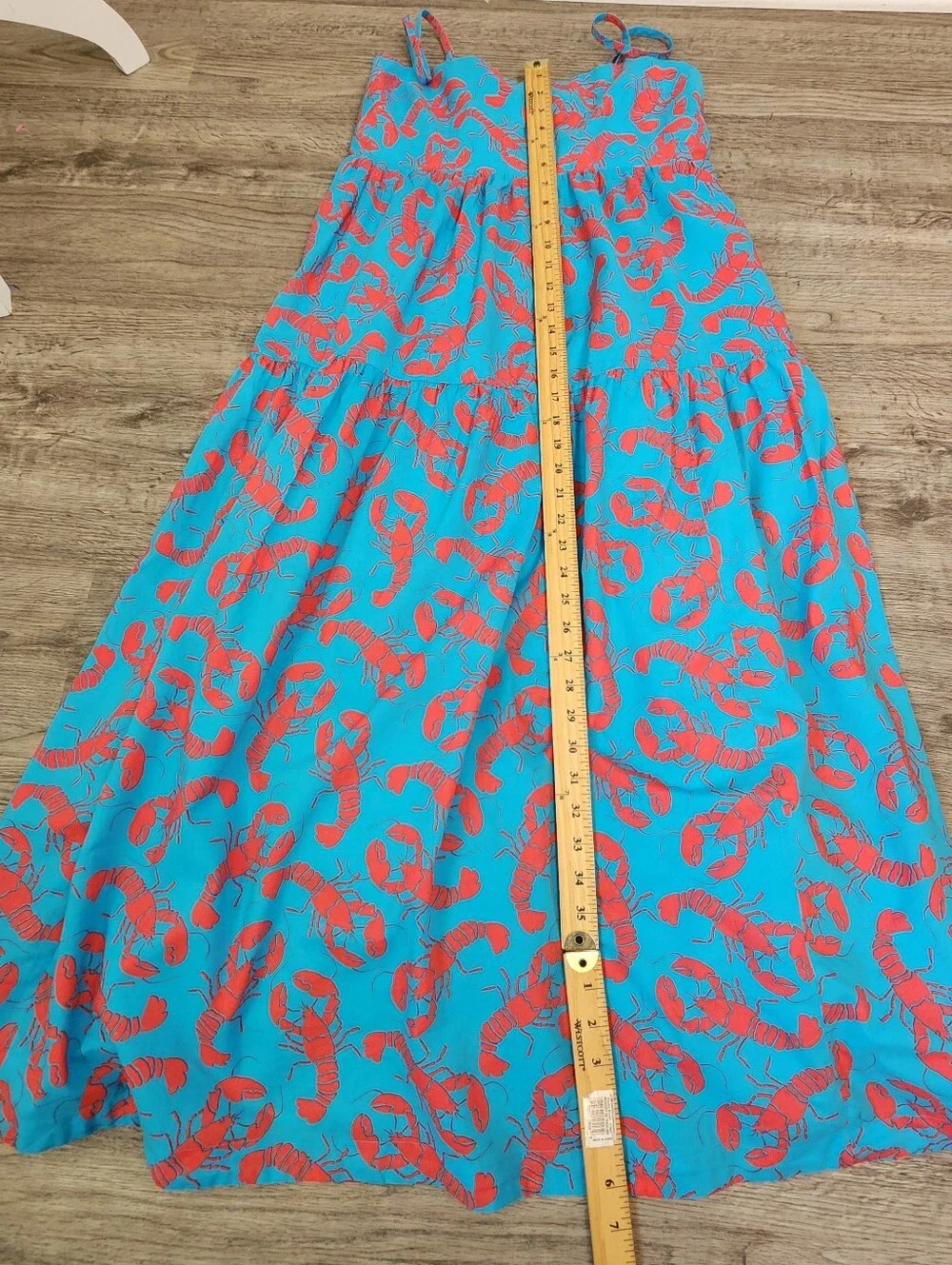 J. Crew Blue Lobster Print Tiered Cotton Maxi Dress 12 Vaca Summer Coastal - Picture 7 of 14